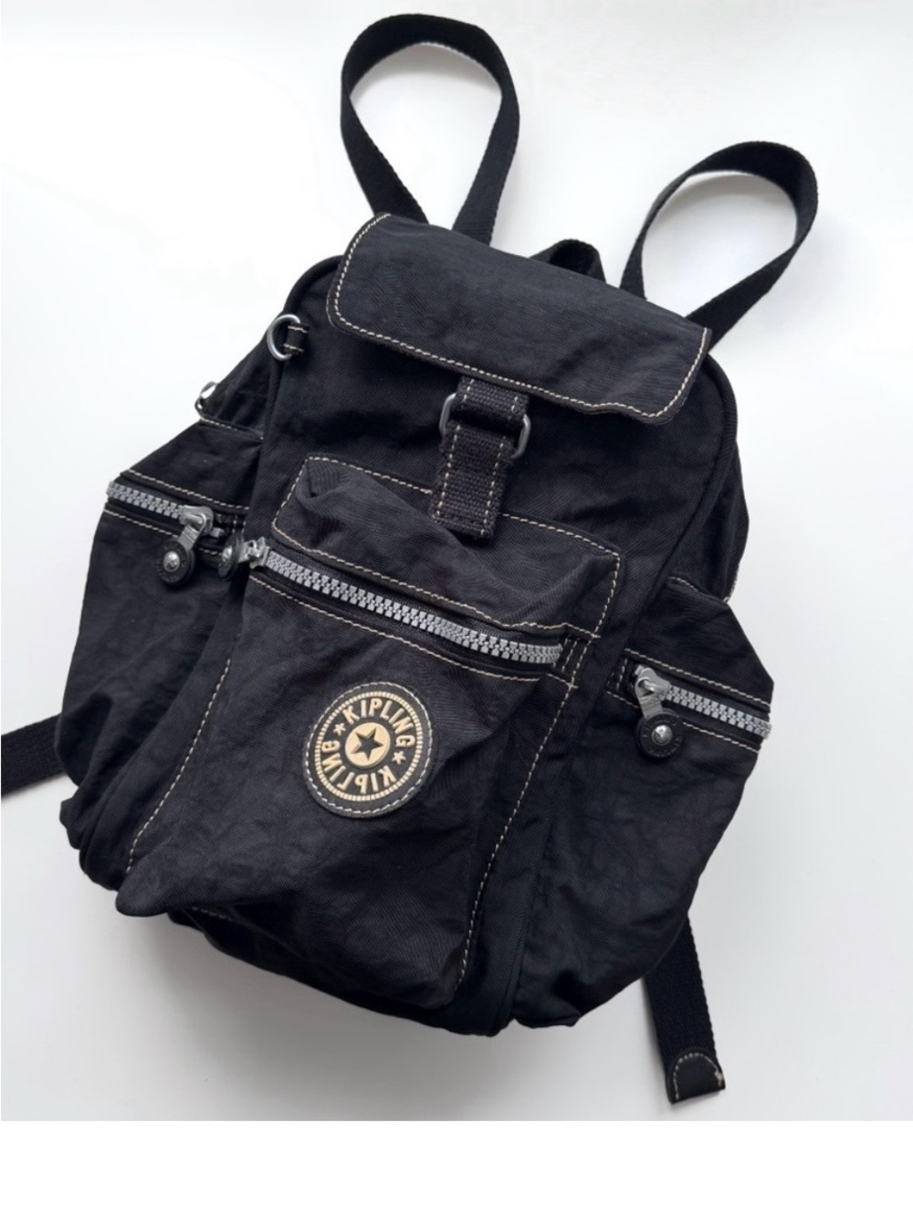 Kipling Black Canvas Backpack with Front Logo Patch